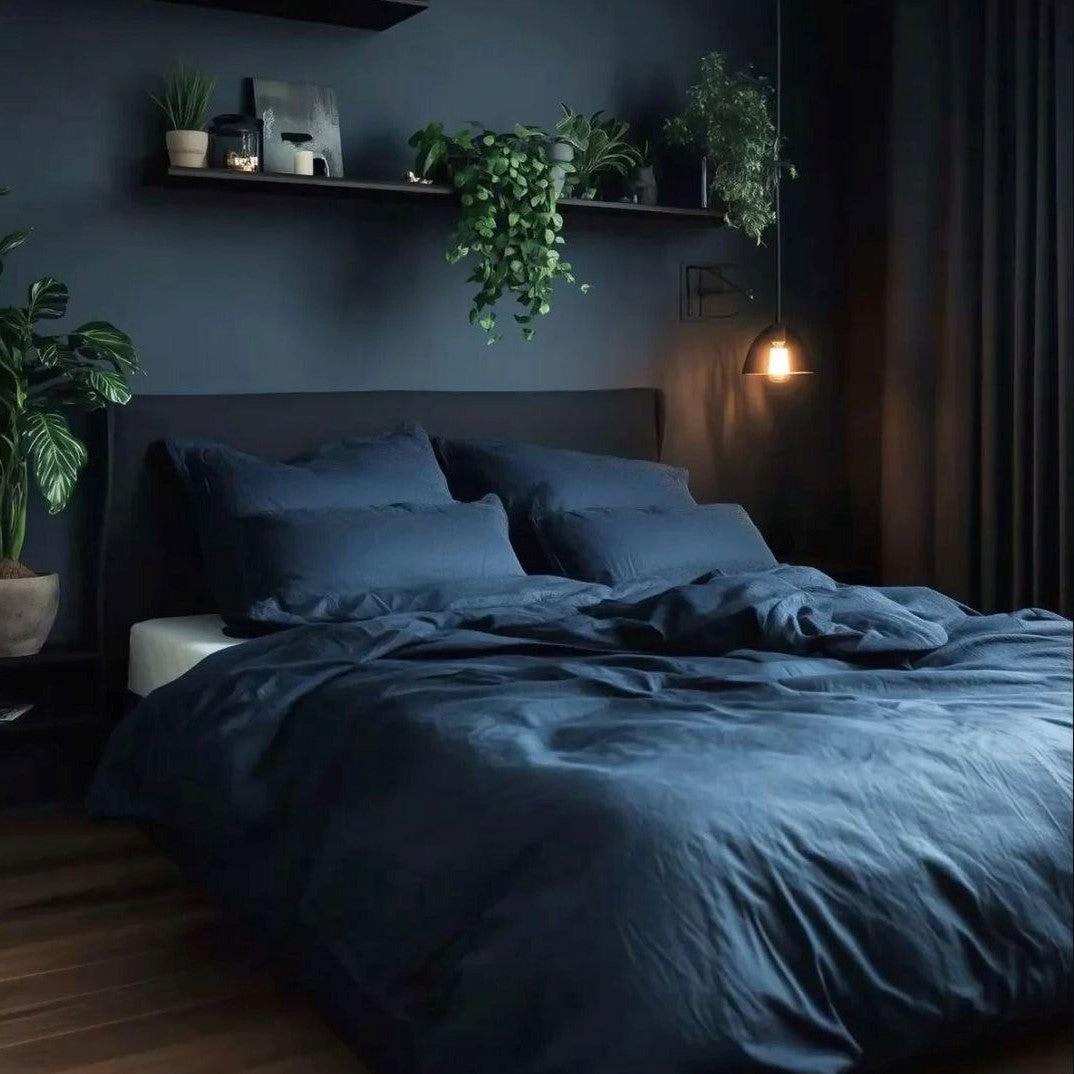 Completo Letto in Rasetello Blu Notte