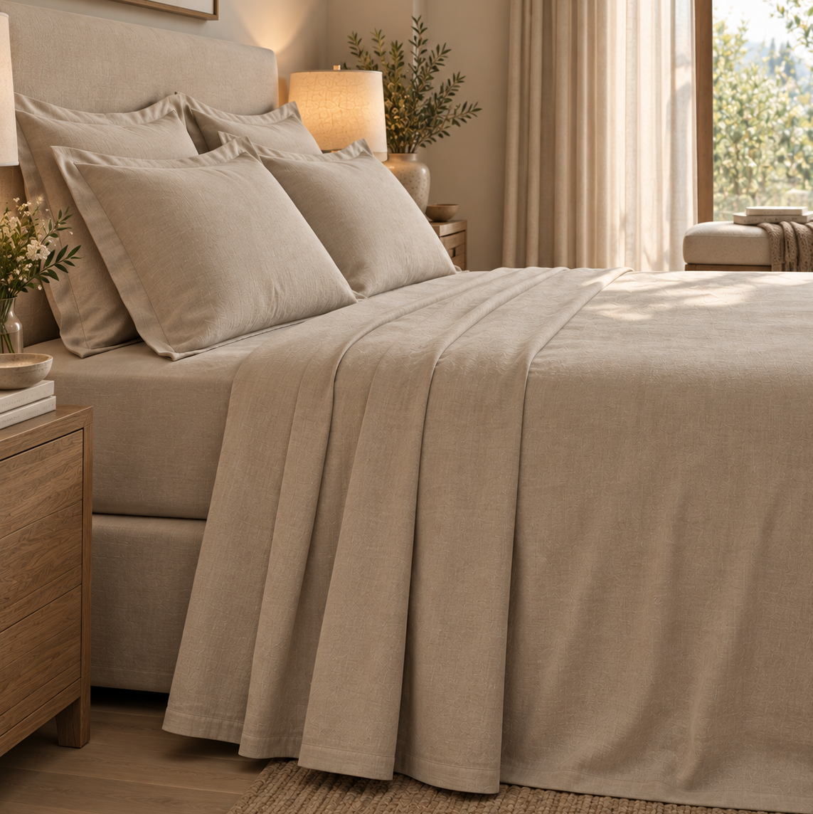 Completo Letto in Puro Lino Color Corda