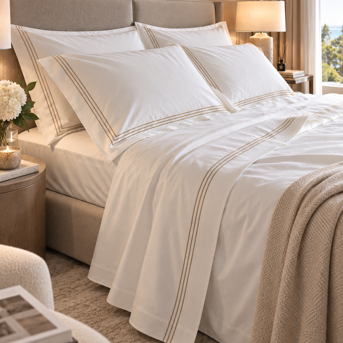 Completo Letto Percalle Con 3 Bourdon